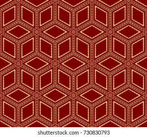 Red, Gold Color Line Cube Seamless Pattern Background. Vintage Retro. For Background, Fashion Print. Hipster design. vector