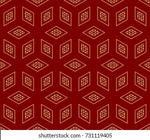 Red, Gold Color Line Cube Seamless Pattern Background. Vintage Retro. For Background, Fashion Print. Hipster design. vector