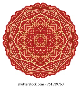 Red, Gold color round mandala ornament. Element for fashion design. Vector illustration