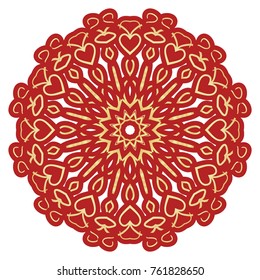 Red, Gold color round mandala ornament. Element for fashion design. Vector illustration