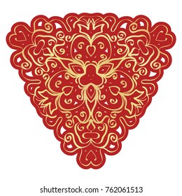 Red, Gold color round mandala ornament. Element for fashion design. Vector illustration