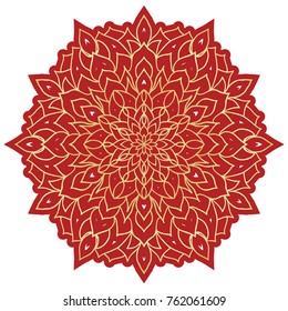 Red, Gold color round mandala ornament. Element for fashion design. Vector illustration