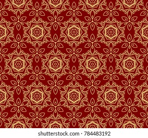 red gold color. seamless lace pattern with floral geometric ornament. vector illustration