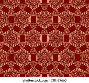 Red and gold color seamless pattern with damask floral ornament. Vector illustration. For invitation, template, wallpaper