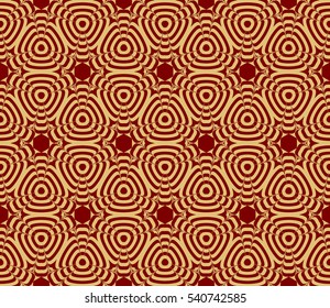 Red and gold color seamless pattern with damask floral ornament. Vector illustration. For invitation, template, wallpaper