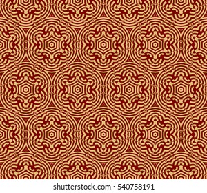 Red and gold color seamless pattern with damask floral ornament. Vector illustration. For invitation, template, wallpaper
