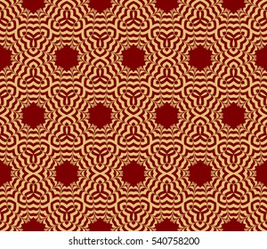Red and gold color seamless pattern with damask floral ornament. Vector illustration. For invitation, template, wallpaper