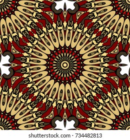 red, gold color seamless pattern with kaleidoscope design. vector illustration