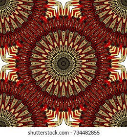 red, gold color seamless pattern with kaleidoscope design. vector illustration