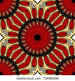red, gold color seamless pattern with kaleidoscope design. vector illustration