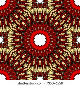 red, gold color seamless pattern with kaleidoscope design. vector illustration