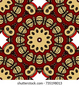 red, gold color seamless pattern with kaleidoscope design. vector illustration
