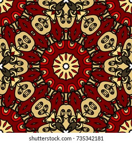 red, gold color seamless pattern with kaleidoscope design. vector illustration