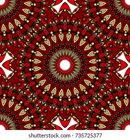 red, gold color seamless pattern with kaleidoscope design. vector illustration