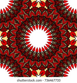 red, gold color seamless pattern with kaleidoscope design. vector illustration