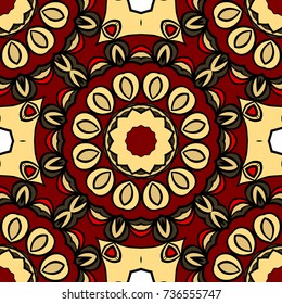 red, gold color seamless pattern with kaleidoscope design. vector illustration