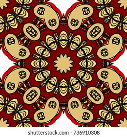 red, gold color seamless pattern with kaleidoscope design. vector illustration