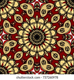 red, gold color seamless pattern with kaleidoscope design. vector illustration