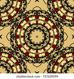 red, gold color seamless pattern with kaleidoscope design. vector illustration