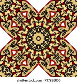 red, gold color seamless pattern with kaleidoscope design. vector illustration