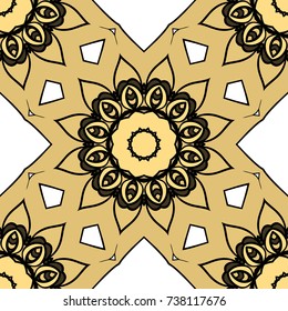 red, gold color seamless pattern with kaleidoscope design. vector illustration
