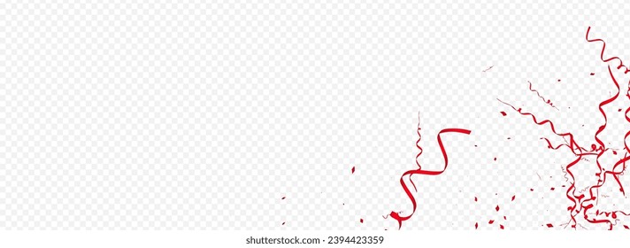 Red and Gold Confetti Carnival Vector Panoramic Transparent Background. Celebrate Streamer Invitation. Ribbon Paper Plant. Burgundy and Luxury Anniversary Branch.