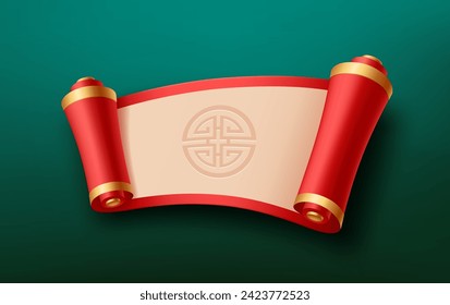 Red and gold, cream Paper ancient scrolls chinese design, horizontal curve realistic design on green background, Eps 10 vector illustration