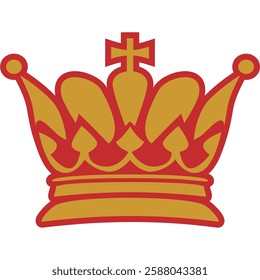 Red and gold crown, fit for royalthemed designs, invitations, party decorations, and fantasy illustrations requiring a touch of regal elegance.