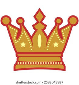 Red and gold crown, fit for royalthemed designs, invitations, party decorations, and fantasy illustrations requiring a touch of regal elegance.