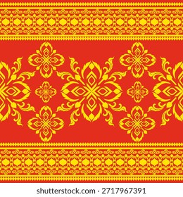 Patrón sin fisuras de damasco rojo y dorado con adorno tradicional indio. Ilustración vectorial. Patrón vintage oriental. Diseño para textiles, bordes elaborados y Fondo de pantalla.