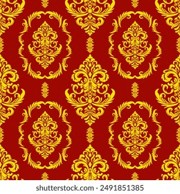 Red and gold damask vector seamless pattern. Ornate Damask flower ornament. Vector classical luxury old fashioned damask ornament, royal victorian seamless texture for wallpapers, textile, wrapping.