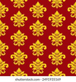 Patrón sin costuras de Vector damasco rojo y dorado. Adorno de flor de Damasco adornado. Vector clásico de lujo antiguo adorno damasco a la antigua, real victoriana textura sin fisuras para Fondos de pantalla, textiles, envoltura.