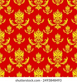 Red and gold damask vector seamless pattern. Ornate Damask flower ornament. Vector classical luxury old fashioned damask ornament, royal victorian seamless texture for wallpapers, textile, wrapping