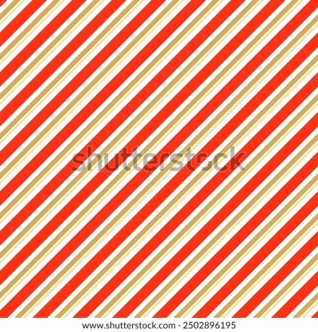 Red and gold diagonal striped seamless pattern. Christmas traditional background.