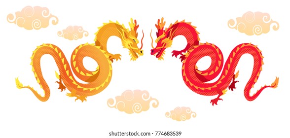 Red and gold dragons