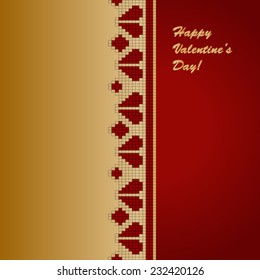 red gold festive valentine's day card with heart lace. Vector, EPS 10 