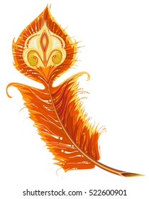 Red Gold Firebird feather. Isolated on white vector illustration