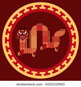 RED AND GOLD FLAT VECTOR DRAGON WITH CHINESE ELEMENTS FOR CELEBRATING CHINESE NEW YEARS 2024 HOLIDAYS