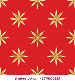 Red and gold floral pattern. Seamless repeat design. Perfect for textile, wallpaper, or wrapping paper.