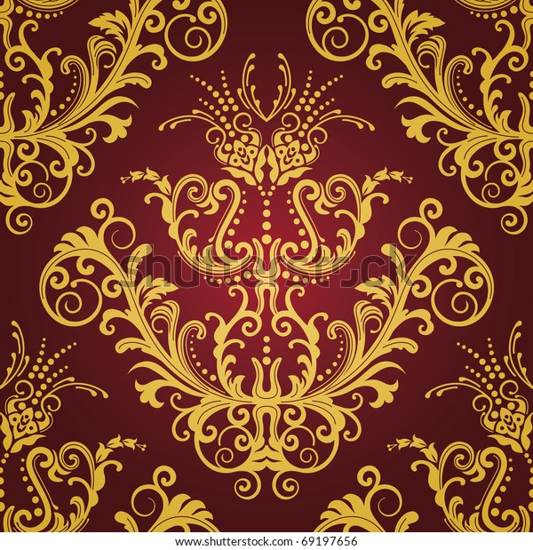 Red Gold Floral Vintage Seamless Wallpaper Stock Vector (Royalty Free ...