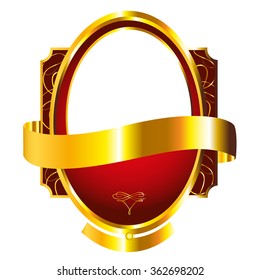 red and gold framed label 