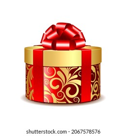 Red and gold gift box. Vector illustration isolated on white background