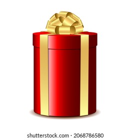 Red and gold gift box. Vector illustration isolated on white background