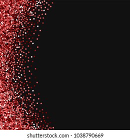 Red gold glitter. Abstract left border on black background. Mesmeric vector illustration.