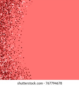 Red gold glitter. Abstract left border on pink background. Alluring vector illustration.