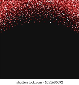 Red gold glitter. Abstract top border on black background. Interesting vector illustration.