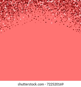 Red gold glitter. Abstract top border with red gold glitter on pink background. Uncommon Vector illustration.