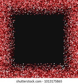 Red gold glitter. Chaotic border on black background. Bizarre vector illustration.