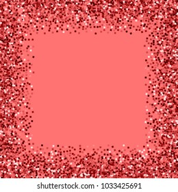 Red gold glitter. Chaotic border on pink background. Fine vector illustration.