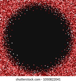 Red gold glitter. Corner frame on black background. Ideal vector illustration.